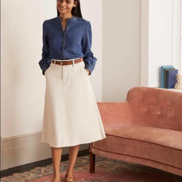 * SOLD * Boden Effie Off-White Ecru Denim Midi A-Line Skirt - Size US 20 - Picture 4 of 14